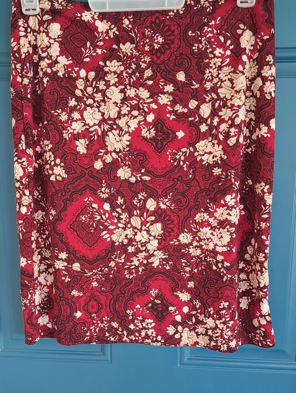 Savvy Red Floral Paisley Tunic with Cream Accents